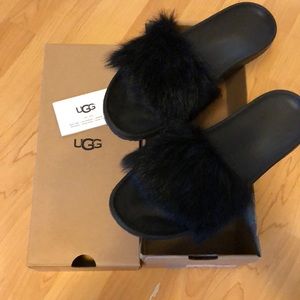 UGG Black fur slip ons